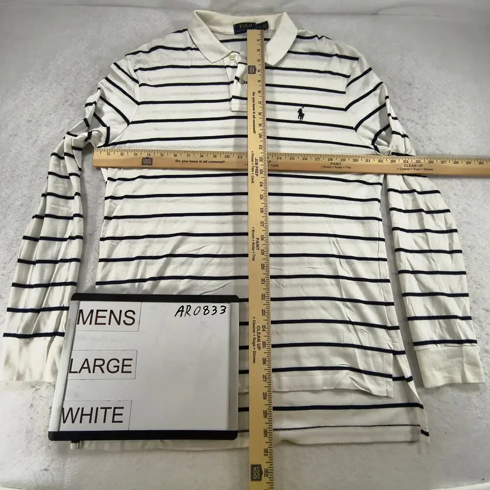 Polo Ralph Lauren Collared Long Sleeve Polo Shirt Mens Size Large L White Navy